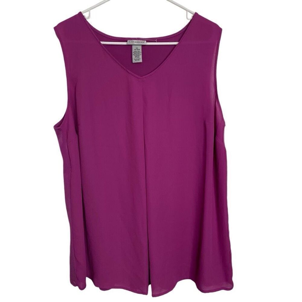 Catherines Womens Sleeveless Tank 0X Purple Travel Friendly Inverted Front Pleat